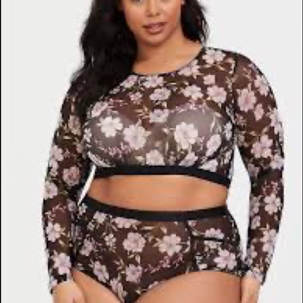 Torrid Floral Mesh long sleeve crop top